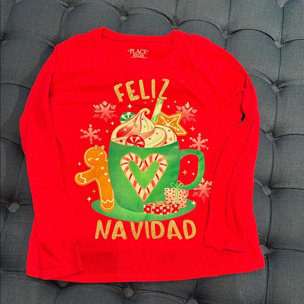 The Children's Place Red and Green Holiday Long Sleeve Tee 100% cotton (LR)